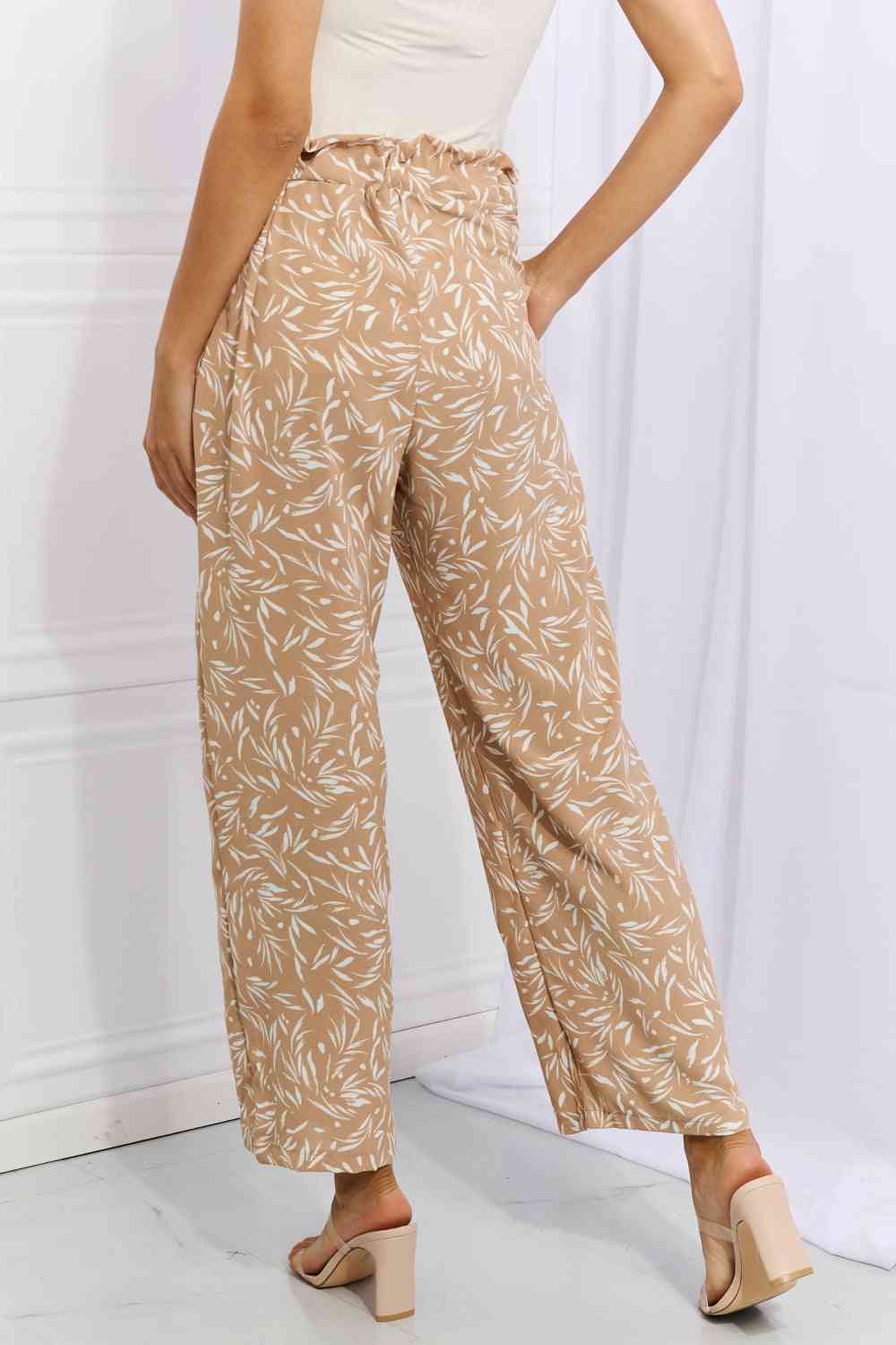 Heimish Right Angle Full Size Geometric Printed Pants in Tan